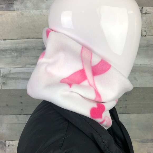 Breast Cancer Awareness Fleece Neck Gaiter: Pink Ribbon Scarf - Picture 3 of 9